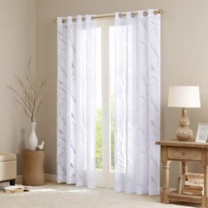 Grommet Top Sheer Bird on Branches Burnout Window Curtain