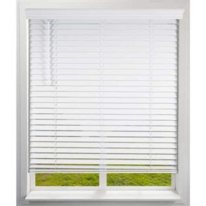 White Cordless Faux Wood Blinds with 2 in.