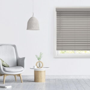 2.5" Cordless Faux Wood Blinds, Gray, 19.5" x 48"