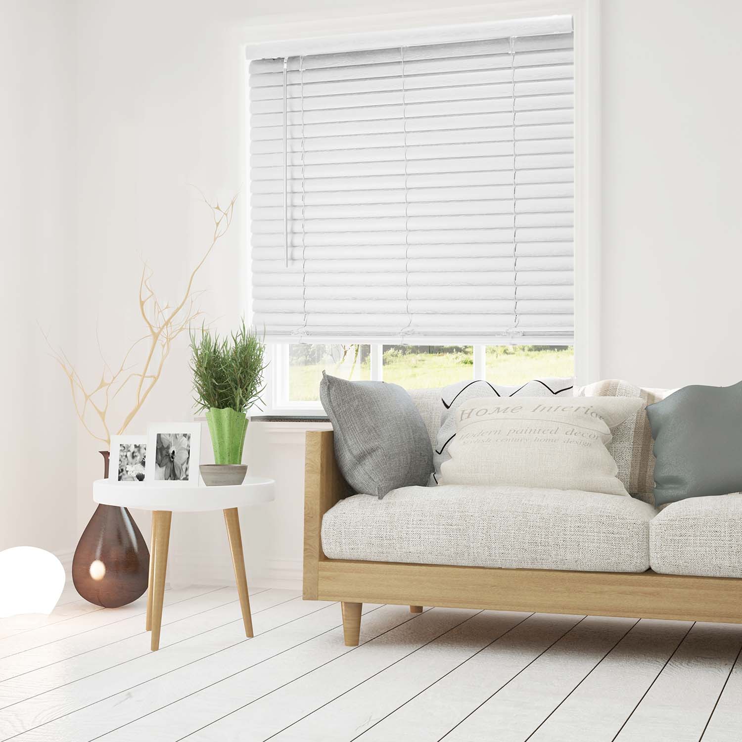 White Cordless Faux Wood Blinds with 2 in. - Image 8