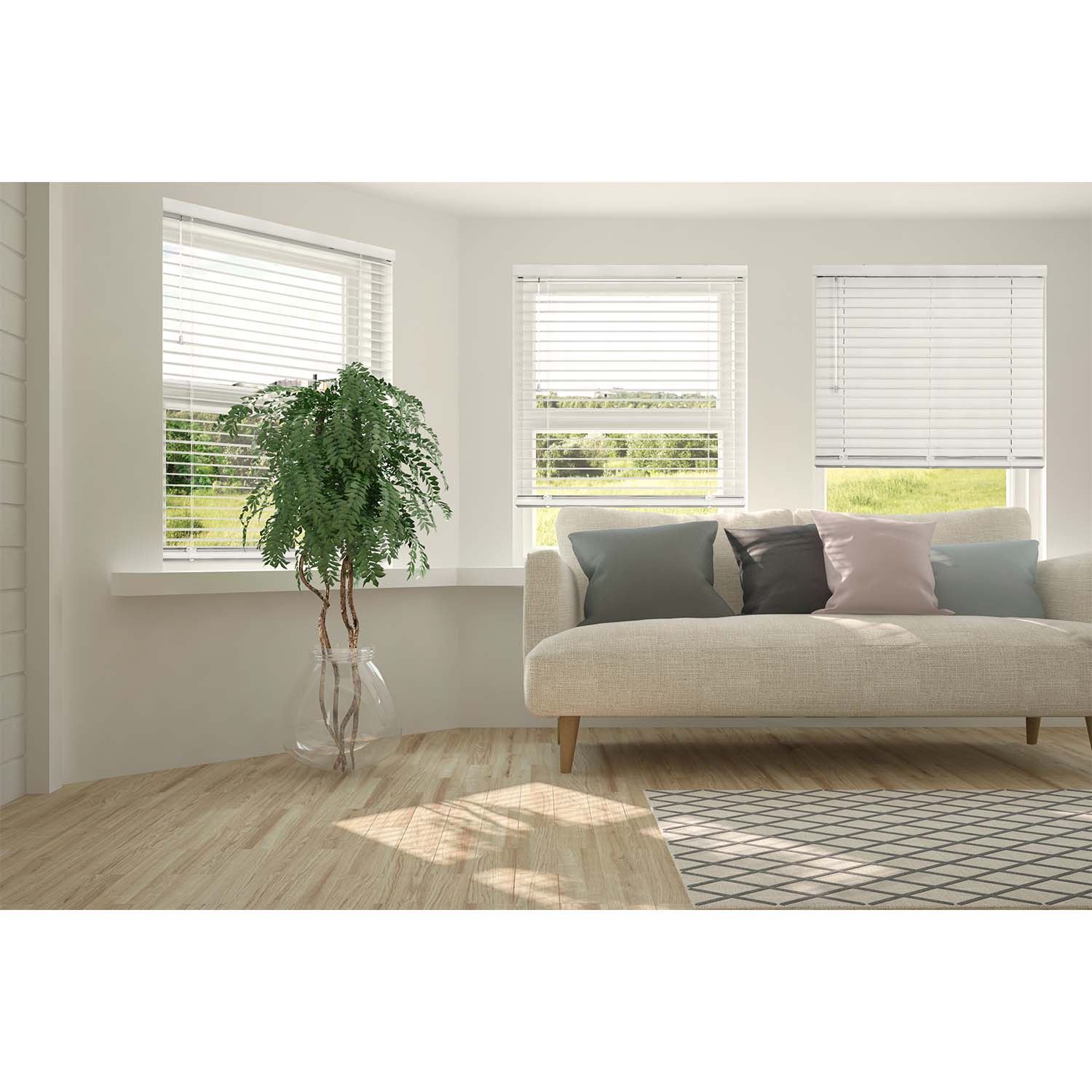 White Cordless Faux Wood Blinds with 2 in. - Image 6