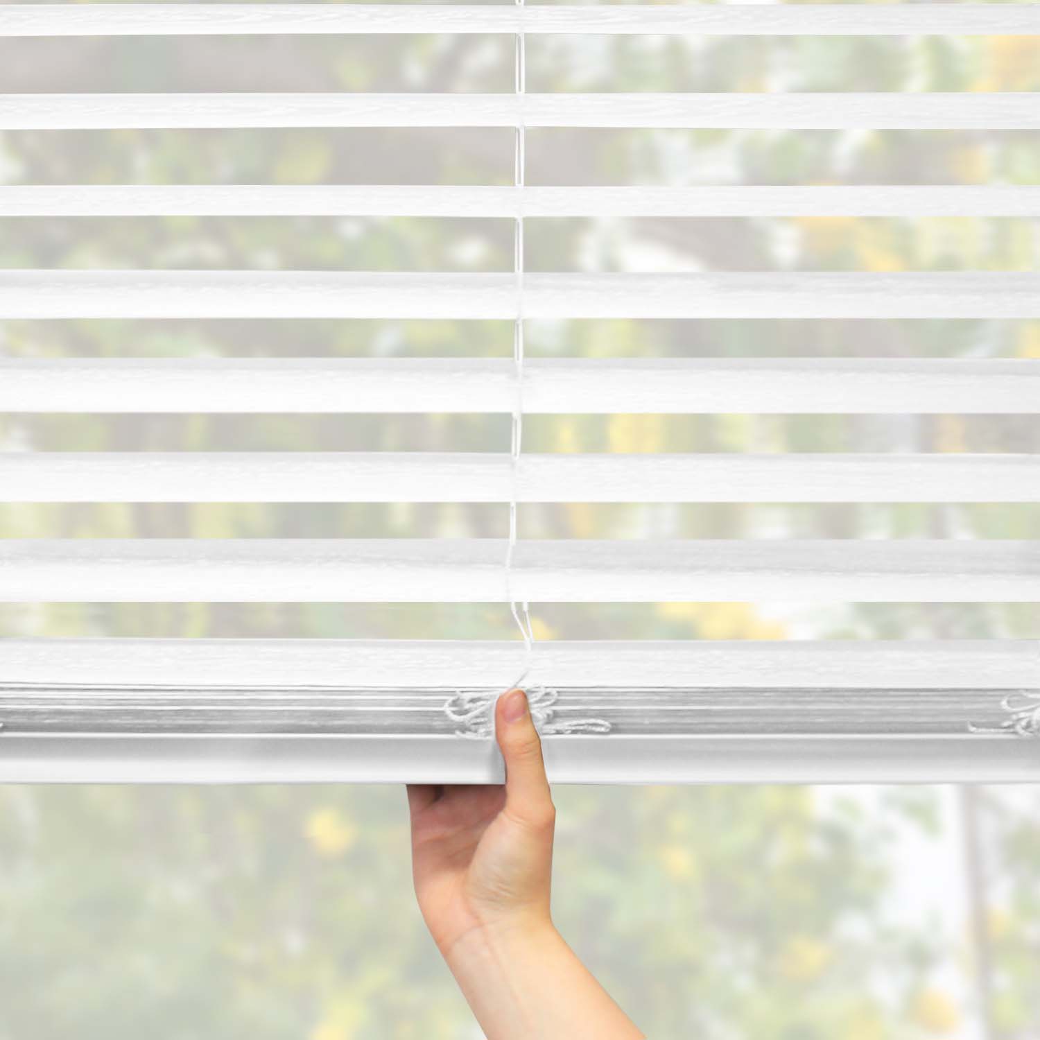 White Cordless Faux Wood Blinds with 2 in. - Image 3