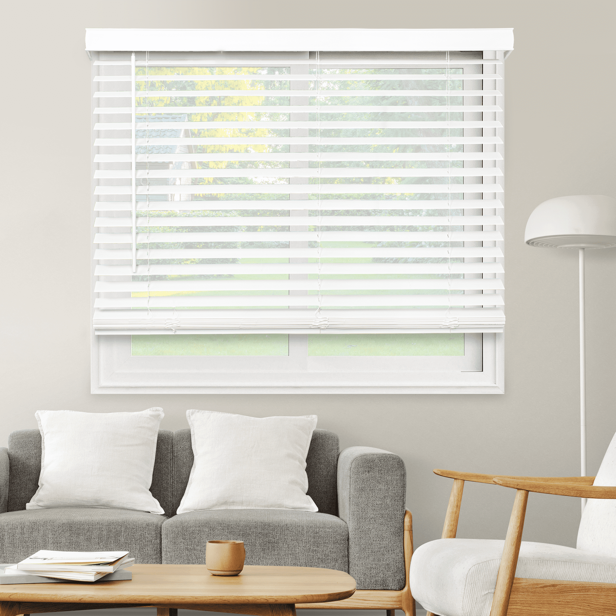 Faux Wood Blinds Basic White (Room Darkening) 12"W X 60"H